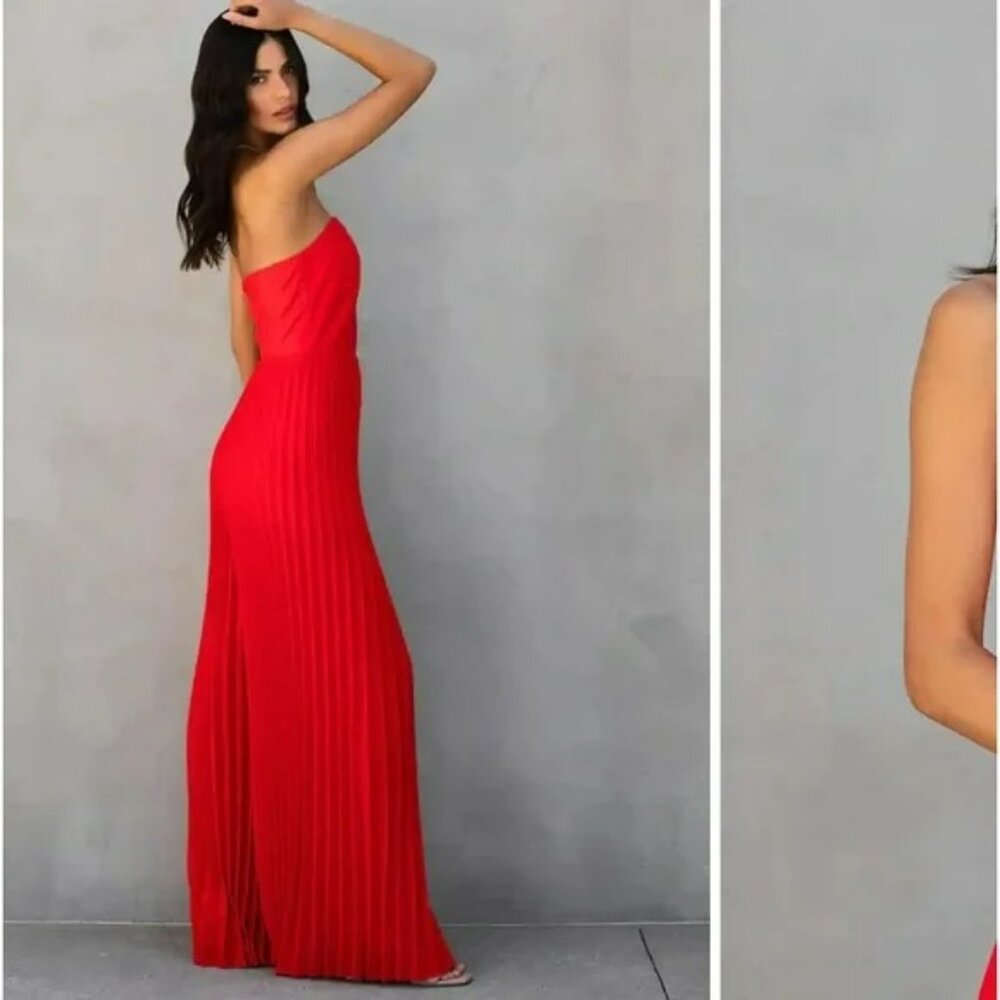 NWT DO+BE Faux Leather Red Bodice Pleated Jumpsuit.  Sz XL - Picture 4 of 8